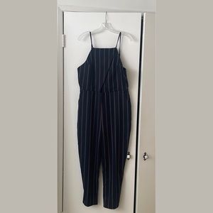 Anthropologie Navy Pin Stripe Jumpsuit with cutout Like New!